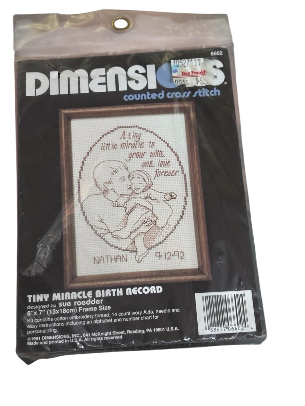 Vintage 1991 Dimensions Counted Cross Stitch Birth Record Sue Roedder 6602
